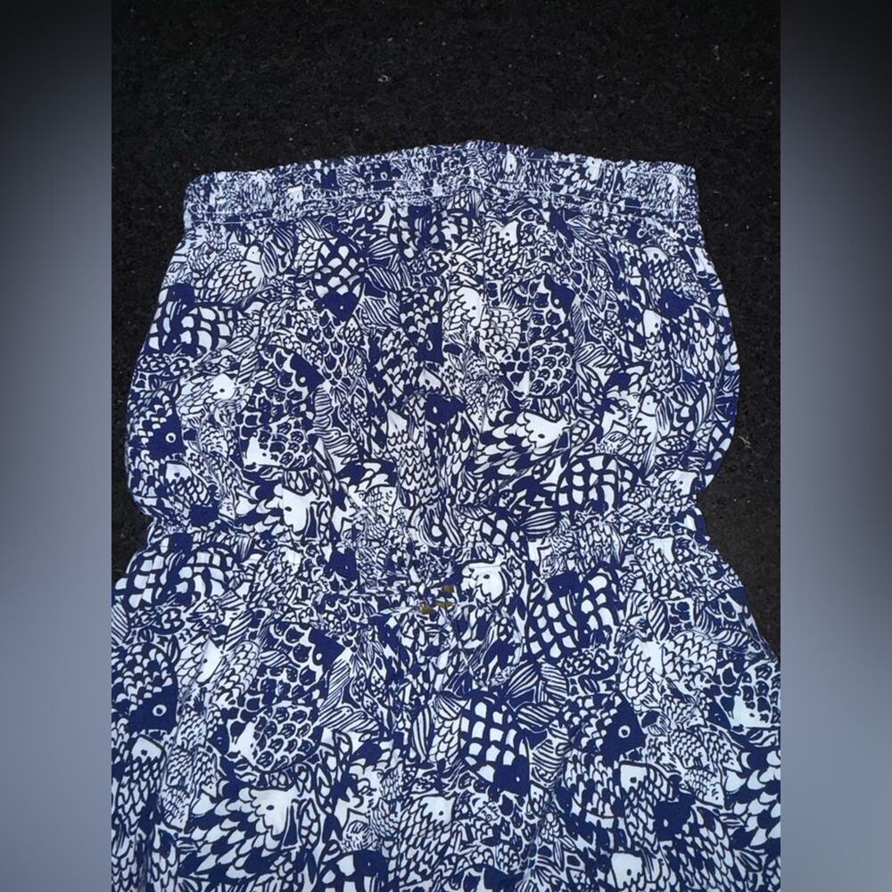 UEC LILLY PULITZER NAVY BLUE & WHITE FISH PRINT STRAPLESS JUMPSUIT SZ L - Picture 4 of 14